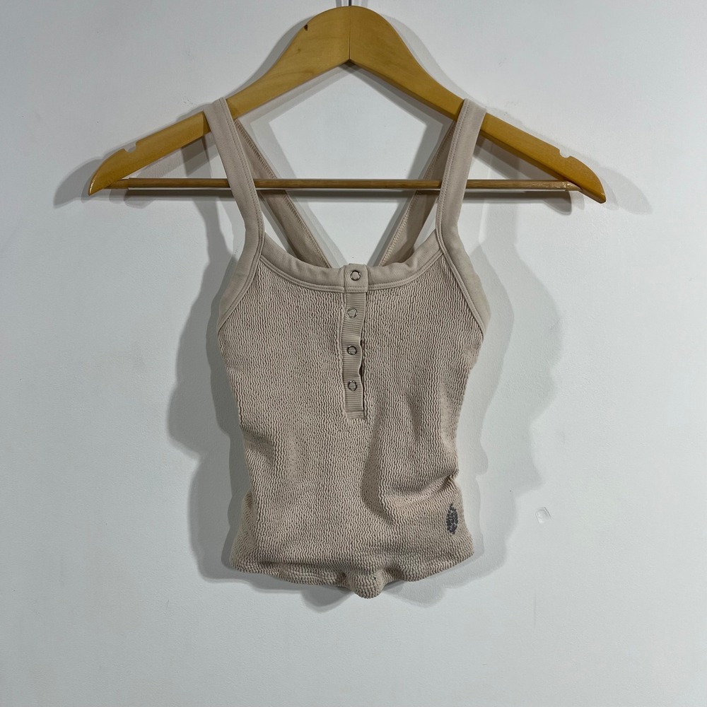 FP Movement Preppy Sporty Henley‎ Tank Top Beige Womens Medium Minimalist Tennis